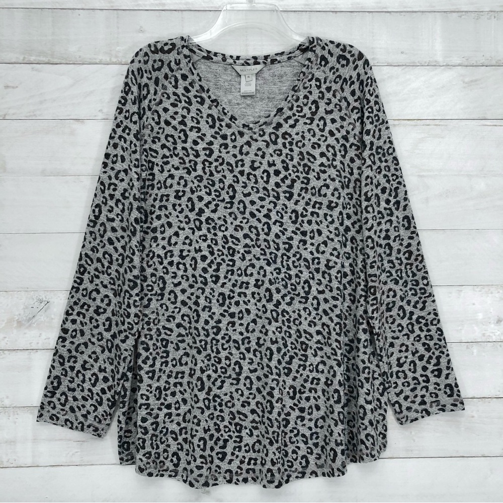 NWOT Multiples Sweater Knit Long Sleeve Tunic • Sz XL • Gray Black Animal Print